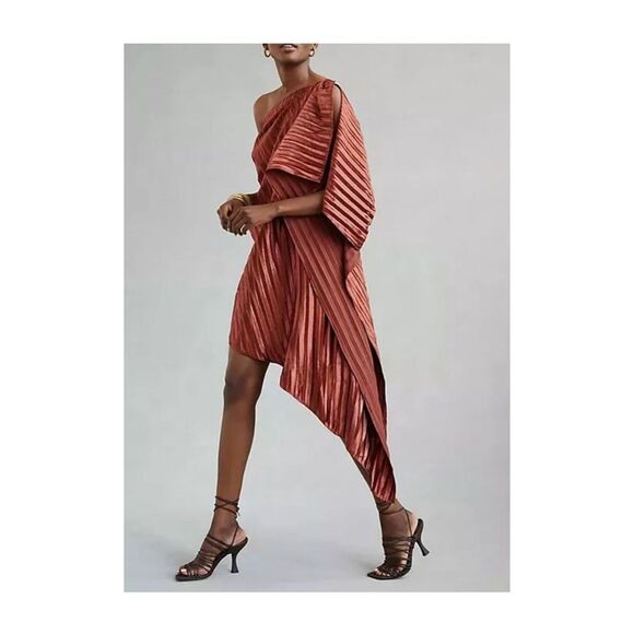 NWT Anthropologie Guapa Bronze One Shoulder Draped Cocktail Dress - Picture 3 of 10